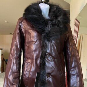 Women Brown Maroon Shearling Jacket Size Small Brand New With Tags